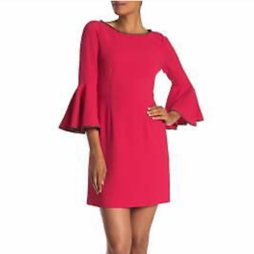 Trina Turk Bromely Sheath Cocktail Fuchsia Pink Dress Bell Sleeves Jeweled 2